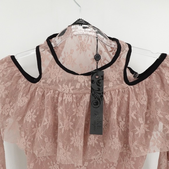 BKE Top Womens XS Pink Boutique Lace Ruffle Romantic Festival Buckle Goth - Picture 6 of 12